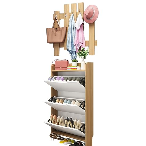 Schlanker, platzsparender Schuhschrank, moderner Eingangsbereich, Schuhregal aus Holz, großes Fassungsvermögen, einfaches und stilvolles Design für den Flur (Farbe: helles Walnuss) von Generisch