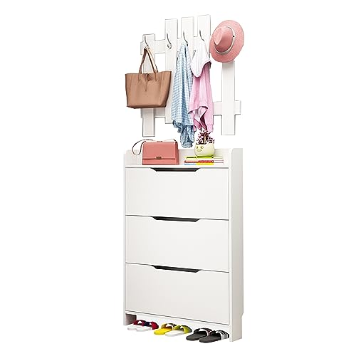 Schlankes, platzsparendes Schuhregal, moderne Eingangsaufbewahrung, Holz-Schuhschrank, großes Fassungsvermögen, für Flur, einfaches und stilvolles Design (Farbe: Warmweiß) von Generisch