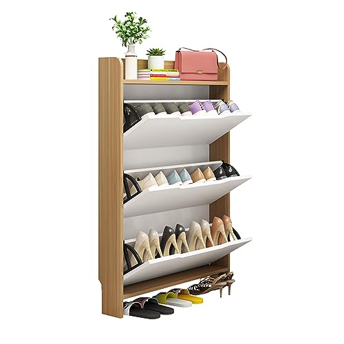 Schlankes, platzsparendes Schuhregal, moderner Schuhschrank aus Holz für den Eingangsbereich, großes Fassungsvermögen, einfaches und stilvolles Design für den Flur (Farbe: helles Walnuss) von Generisch