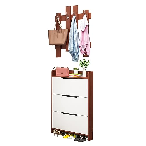 Schlankes, platzsparendes Schuhregal, modernes Holz-Eingang, großes Fassungsvermögen, einfaches und stilvolles Design für Flur, Teakfarben, ideal zur Aufbewahrung von Schuhen Schlankes, platzsparendes Schuhregal, modernes Holz-Eingang, großes Fassungsvermögen, einfaches und stilvolles Design für Flur, Teakfarben, ideal zur Aufbewahrung von Schuhen von Generisch