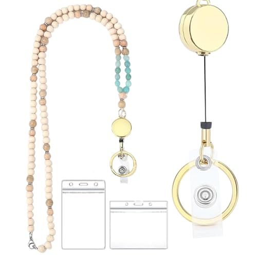 Schlüsselband für Lehrer, langes Ausweis-Schlüsselband, Perlen-Schlüsselanhänger, langes Schlüsselband mit natürlichen Holzperlen, bunter Schlüsselanhänger für Büro, 84 cm Schlüsselband für Lehrer, langes Ausweis-Schlüsselband, Perlen-Schlüsselanhänger, langes Schlüsselband mit natürlichen Holzperlen, bunter Schlüsselanhänger für Büro, 84 cm von Generisch