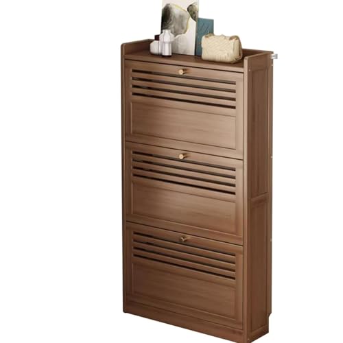 Schmaler Schuhschrank, 3-stöckig, Schuhregal für Flur und Wohnzimmer, 17 cm tief, hält bis zu 16 Paar, Kippschutz, verdeckte Scharniere, 3 Türen, 50 cm von Generisch