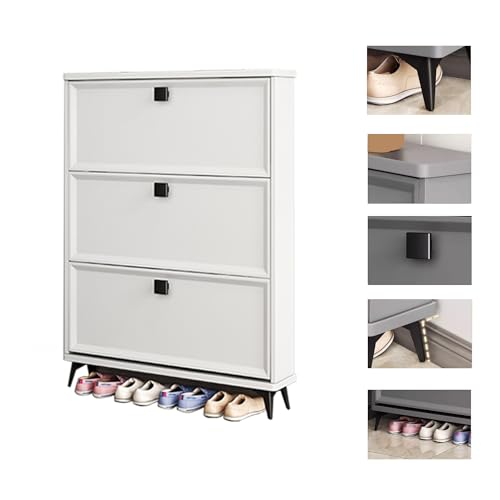 Schmaler Schuhschrank für den Eingangsbereich – Schmales, geschlossenes Schuhregal für die Haustür – Wandmontierter Schuhschrank aus Holz – Kippeimer-Design – Erhältlich in Weiß/Grün/Grau fü von Generisch