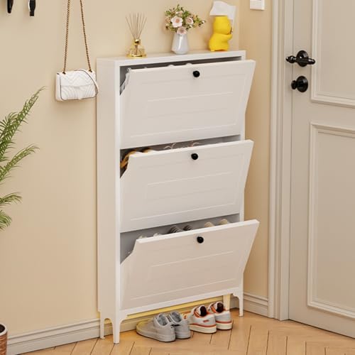 Schmaler Schuhschrank mit 3 Klappschubladen, freistehend, platzsparend, Schuhregal für Eingangsschrank und kleine Räume (116 x 80 x 12 cm) – modern für Schlafsäle und Häuser von Generisch