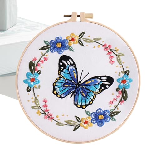 Schmetterling-Blumen-Stickset,Schmetterling-Blumen-Stickset, Buntes Handstickset, Rundes Nähkunst-Set, Nähzubehör für Geburtstag, Weihnachten, Neujahr, Erntedankfest von Generisch