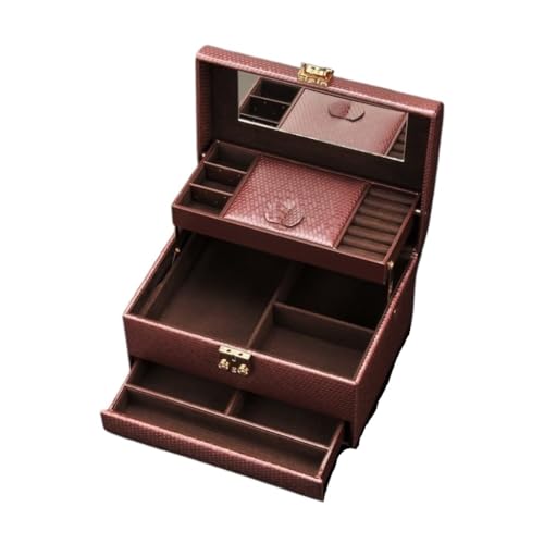 Schmuckkästchen, Schmuck-Aufbewahrungsbox, Schmuck-Aufbewahrungsbox, Ohrringe und Nieten, große Kapazität, Spiegel-Schmuck-Aufbewahrungsbox mit Schloss, Schmuckschatulle von Generisch