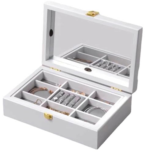 Schmuckkästchen-Organizer – Doppelschichtige Aufbewahrungsbox aus Holz für Ringe, Ohrringe, Anhänger, Uhren, Halsketten – klassisches Design für Damen von Generisch