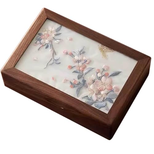 Schmuckschatulle aus Holz, Schmuck-Organizer mit handgefertigtem besticktem Deckel, Bauernhaus-Stil für Ohrringe, Ringe, Halsketten, Armbänder und Uhren von Generisch