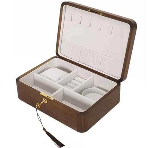 Schmuckschatulle aus Holz – klassischer Schmuck-Organizer für Ringe, Ohrringe, Anhänger, Uhren, Halsketten – tragbare Vitrine von Generisch