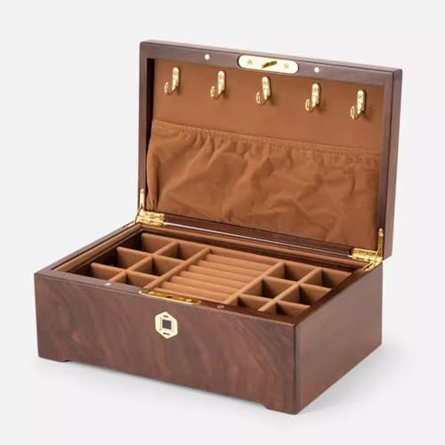 Schmuckschatulle aus Holz mit Fingerabdruck-Verschluss, große Schublade Organizer für Zubehör von Generisch