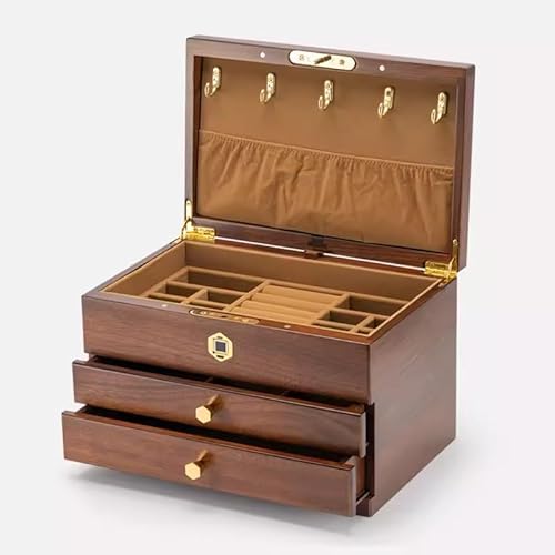Schmuckschatulle aus Holz mit Fingerabdruck-Verschluss, große Schublade Organizer für Zubehör von Generisch