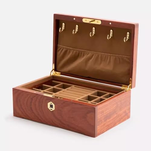 Schmuckschatulle aus Holz mit Fingerabdruck-Verschluss, große Schublade Organizer für Zubehör von Generisch