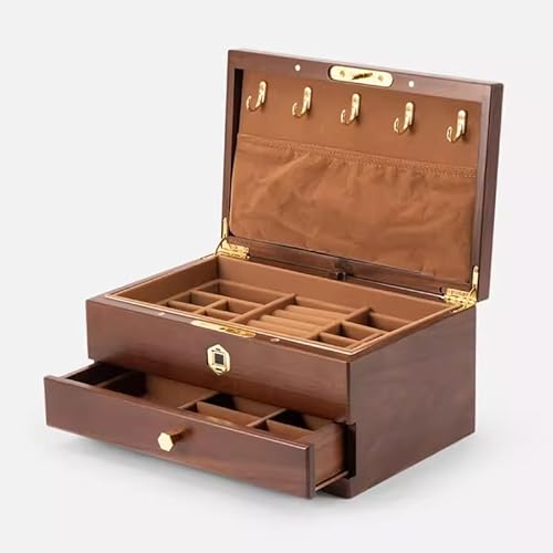 Schmuckschatulle aus Holz mit Fingerabdruck-Verschluss, große Schublade Organizer für Zubehör von Generisch