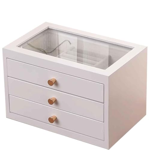 Schmuckschatulle aus Massivholz mit Glasabdeckung, große Kapazität zum Organisieren und Präsentieren von Zubehör Schmuckschatulle aus Massivholz mit Glasabdeckung, große Kapazität zum Organisieren und Präsentieren von Zubehör von Generisch