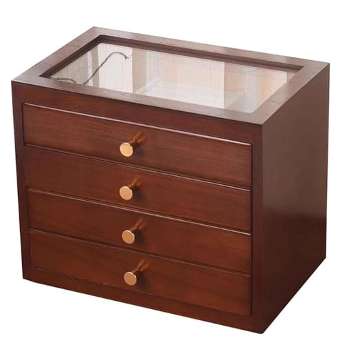 Schmuckschatulle aus Massivholz mit Glasabdeckung, große Kapazität zum Organisieren und Präsentieren von Zubehör Schmuckschatulle aus Massivholz mit Glasabdeckung, große Kapazität zum Organisieren und Präsentieren von Zubehör von Generisch