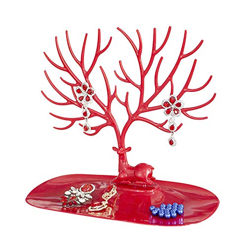 Schmuckständer aus Kunststoff, Geweih, Baum, Schmuckständer mit Tablett, Ohrringe, Halskette, Ring, Anhänger, Armband, Organizer (rot) von Generisch