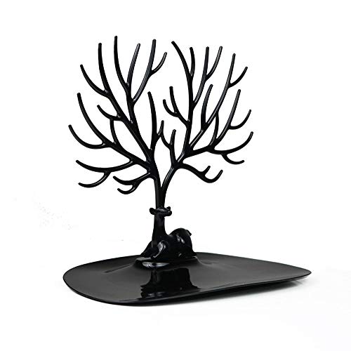 Schmuckständer aus Kunststoff, Geweih, Baum, Schmuckständer mit Tablett, Ohrringe, Halskette, Ring, Anhänger, Armband, Organizer (schwarz) von Generisch