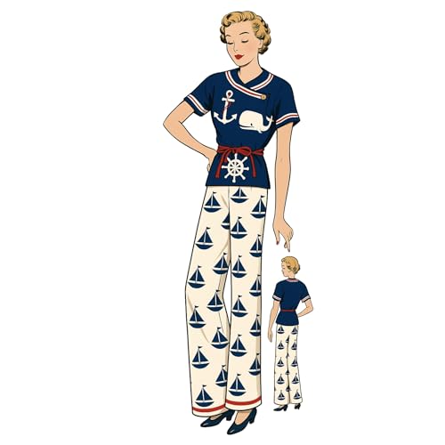 Schnittmuster aus den 1930er Jahren: Pyjama/Strandkleidung – Hose mit weitem Bein, Oberteil – Brustumfang 91 cm von Generisch