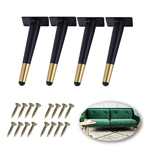 Schräge Metall-Möbelbeine, strapazierfähig, Schmiedeeisen, Ersatzbeine für Sofa, Couchtisch, TV-Ständer und Schrank, rutschfest, verschleißfest, 4 Stück, Schwarz (15 cm) von Generisch