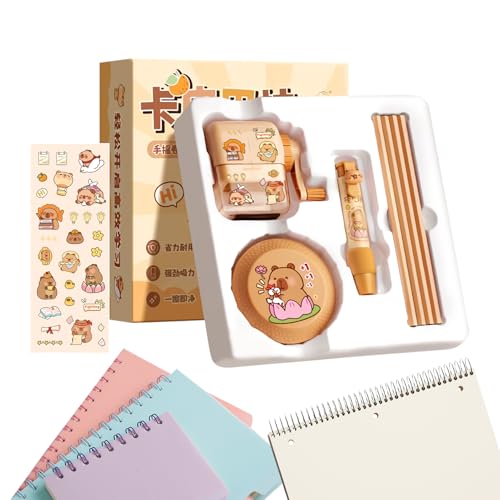Schreibset Für Die Schule - Cartoon-Motiv Ästhetisches Set für Kinder | Klassenbelohnung mit Spitzer, Staubsauger, Radiergummi, Stifte für Mädchen Schreibset Für Die Schule - Cartoon-Motiv Ästhetisches Set für Kinder | Klassenbelohnung mit Spitzer, Staubsauger, Radiergummi, Stifte für Mädchen von Generisch