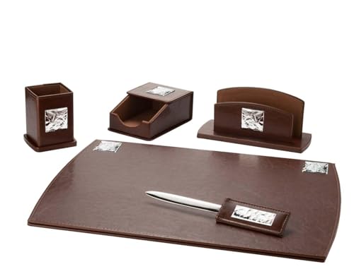 Schreibtischset aus Kunstleder, 6-teilig, braun mit silbernen PVD-Einsätzen, inklusive Schreibunterlage, Briefablage, Stifthalter, Briefhalter, Briefhalter, Briefhalter, Brieföffner, Kartenhalter Schreibtischset aus Kunstleder, 6-teilig, braun mit silbernen PVD-Einsätzen, inklusive Schreibunterlage, Briefablage, Stifthalter, Briefhalter, Briefhalter, Briefhalter, Brieföffner, Kartenhalter von Generisch