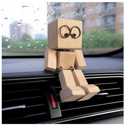 Schüttelmann Charmante kleine Holzfigur, die mit 12 magnetischen Ausdrücken Schwankt Handgefertigte Schüttelmann Aus Holz mit Füßen Lustige Wackelkopf Auto Armaturenbrett-Display (A) von Generisch