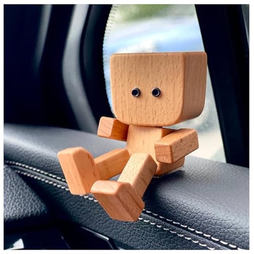 Schüttelmann Charmante kleine Holzfigur, die mit 12 magnetischen Ausdrücken Schwankt Handgefertigte Schüttelmann Aus Holz mit Füßen Lustige Wackelkopf Auto Armaturenbrett-Display (B) von Generisch