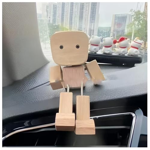 Schüttelmann Charmante kleine Holzfigur, die mit 12 magnetischen Ausdrücken Schwankt Handgefertigte Schüttelmann Aus Holz mit Füßen Lustige Wackelkopf Auto Armaturenbrett-Display (C) von Generisch