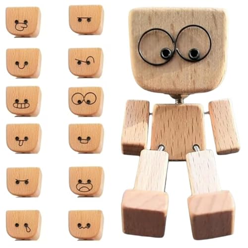 Schüttelmann Holz, Shaking Wooden Man, Wackelnder Holzmann, Charmante Kleine Holzfigur, Die Mit 12 Magnetischen Ausdrücken Schwankt, Wackelfigur Auto (1) von Generisch