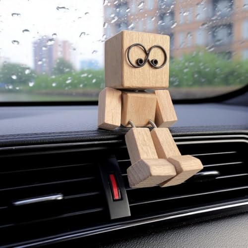 Schüttelnde Holzfigur, handgefertigte schüttelnde Füße, Auto-Armaturenbrett-Dekorationen aus Holz mit 12 magnetischen Ausdrücken, Auto-Armaturenbrett-Dekorationen, kreative Holz-Desktop-Dekoration von Generisch