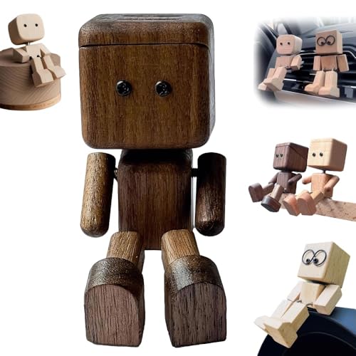 Schüttelnde Holzfigur, handgefertigte schüttelnde Füße, Holzpuppe mit mehreren magnetischen Dekorationen, lustiger Wackelkopf, Auto-Armaturenbrett-Dekoration, kleine Nerd-Puppen, Geschenke (A) von Generisch