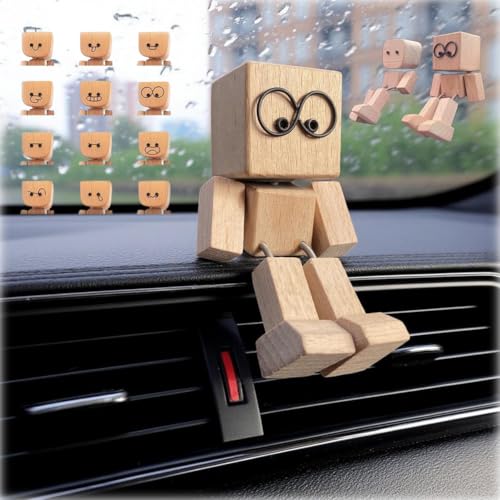 Schüttelnde Holzfigur, magnetische Auto-Ornamente, Actionfigur, handgefertigte schüttelnde Füße, Holzpuppe, handgefertigtes C-AR-Armaturenbrett-Zubehör mit magnetischen Ausdrücken von Generisch