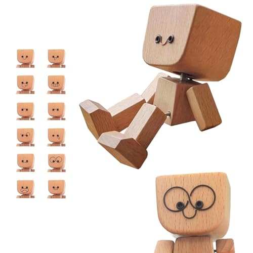 Schüttelnde Holzmann Figur, Charmante kleine Holzfigur, die mit 12/1 magnetischen Ausdrücken schwankt, Holzmännchen mit Wackelfüßen, Wackelnde Holzfigur (A(12 Ausdrücke)) von Generisch