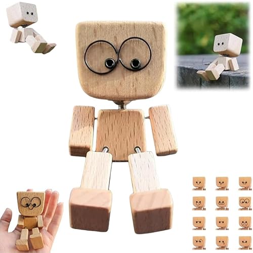 Schüttelnde Holzmann Figur, Charmante kleine Holzfigur mit 12 magnetischen Ausdrücke schwankt, Handgefertigte Actionfigur als Auto-Ornament, Lustige Wackelkopf-Auto-Armaturenbrett-Dekors Schüttelnde Holzmann Figur, Charmante kleine Holzfigur mit 12 magnetischen Ausdrücke schwankt, Handgefertigte Actionfigur als Auto-Ornament, Lustige Wackelkopf-Auto-Armaturenbrett-Dekors von Generisch
