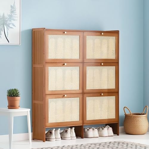 Schuhschrank Schuhkipper Schmal l mit 2/3/4/6 Klappen Holz Geschlossen Kippsicherung Flur Diele Schuhkipper Schuhkommode Robust und Platzsparend Schuhschrank Kommode(Brown,6 Drawer(100cm/39.4in)) von Generisch