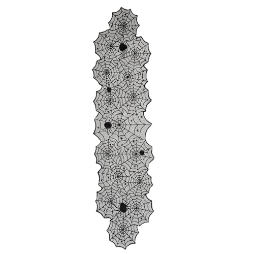 Schwarz Spitze Tischdecke mit Gotisches Spinnennetz Muster, Halloween Tischwäsche Rechteck Tischtuch Spinne und Fledermaus Tischdeko für Party Allerheiligen Decor von Generisch