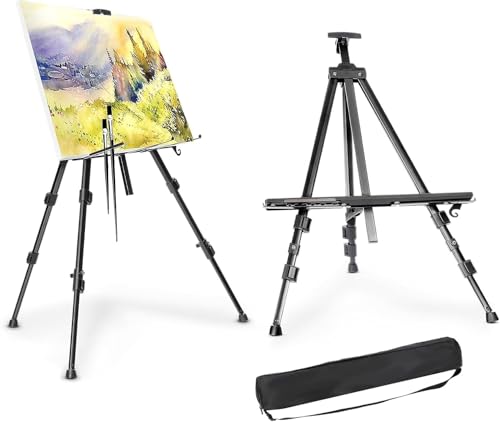 Schwarze Metall-Staffelei 52-160cm Höhenverstellbar - Professionelle Feldstaffelei für Leinwände bis 83cm (12kg Traglast) - Inkl. Transporttasche - 900g Leichtgewicht von Generisch