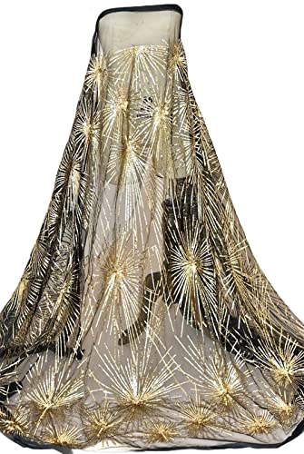 Schwarzer Spitzenstoff mit goldener Pailletten-Stickerei – 2,7 m Hochzeitskleid, Nähtüll, Urlaubsparty-Dekoration, Basteln für Zuhause, drinnen und draußen Schwarzer Spitzenstoff mit goldener Pailletten-Stickerei – 2,7 m Hochzeitskleid, Nähtüll, Urlaubsparty-Dekoration, Basteln für Zuhause, drinnen und draußen von Generisch