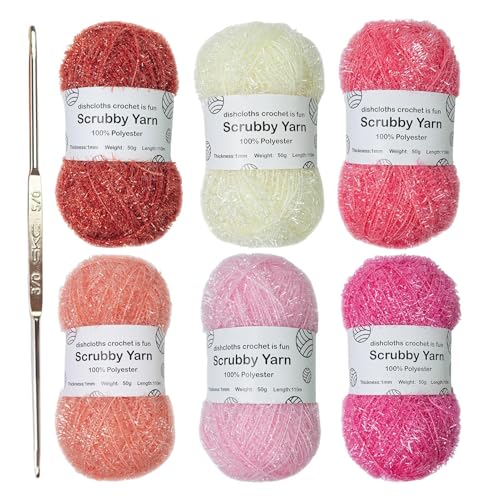 Scrubby Garn 6 Stränge Glitzergarn Zum Häkeln Baumwollgarn Für Geschirrtücher Crocheting Yarn Glitzernde Wolle Glitzer-Strickgarnbündel Zum Stricken Von Geschirrtüchern Bastelprojekten von Generisch