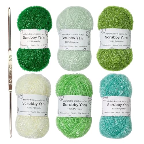 Scrubby Garn Set – Leuchtendes Handarbeitsgarn Glanz, Spültücher Körperpflege, Spezialgarn Zum Häkeln Stricken | Exklusives Brillanten Farben Für Kreative Handarbeit, Badtextilien, Küchenschwämme von Generisch