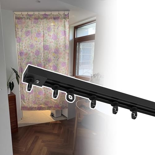 Selbstklebende Vorhangstange für die Decke – 0.30m-6.0m – Vorhangschienen Ohne Bohren, Raumteiler- Gardinenschiene für Fenster, Dusche und Wohnzimmer(Schwarz,45cm/1.5ft) von Generisch