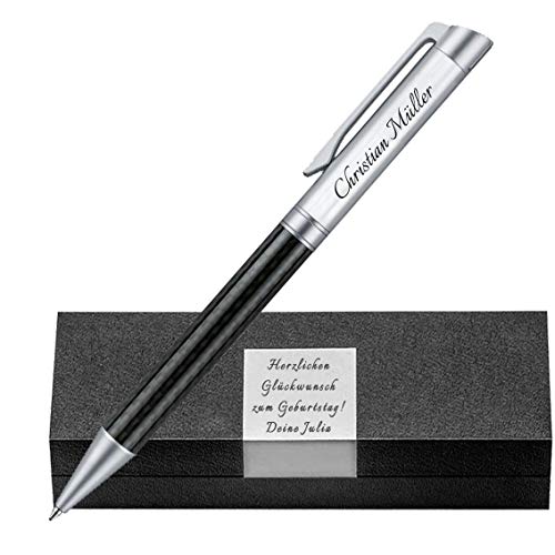 Senator - Carbon Metall Kugelschreiber Gravur auf Box und Stift Wunschsymbole mit Mine CARBON LINE SILBER PS48-2 von Generisch