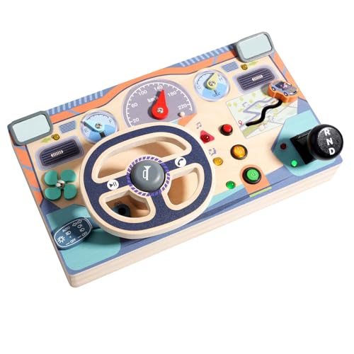 Sensorikspielzeug mit Simuliertem L enkrad und LED-Lichtschaltern, Holzschalttafel, für Fahrsimulationsspielzeug (Khaki, One Size) von Generisch