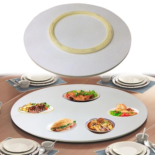 Serviertablett aus Holz, 90 cm, rund, drehbar, 360° Drehteller für Esstisch, glatte, leise Lager, perfekt für Unterhaltung und Servieren, Beige von Generisch