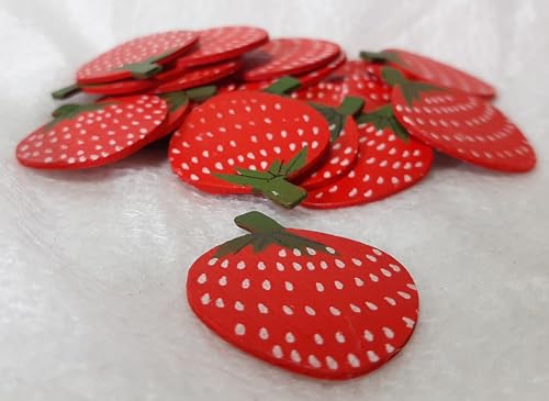 Set mit 24 dekorativen Erdbeeren aus Holz, rot mit weißen Punkten, Kunsthandwerk Set mit 24 dekorativen Erdbeeren aus Holz, rot mit weißen Punkten, Kunsthandwerk von Generisch