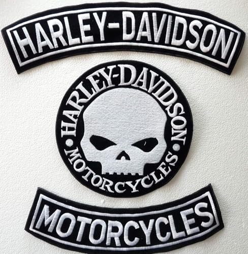Set mit 3 großen silbernen Patches in Form eines Bogens, Harley Davidson Motorcycles Totenkopf, kompatibel mit Westen, Lederjacken, Biker, Motorradzubehör, Custom Style, strapazierfähig, hohe Set mit 3 großen silbernen Patches in Form eines Bogens, Harley Davidson Motorcycles Totenkopf, kompatibel mit Westen, Lederjacken, Biker, Motorradzubehör, Custom Style, strapazierfähig, hohe von Generisch