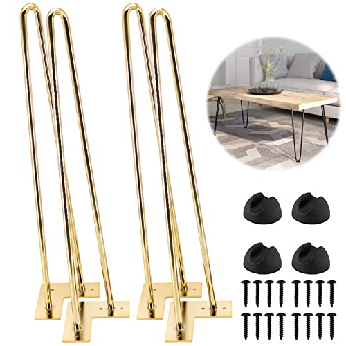 Set mit 4 goldfarbenen Metall-Haarnadel-Tischbeinen, 54,9 cm, moderne DIY-Möbelbeine für Couchtische, Bänke, Stühle und Schreibtische, inklusive Schrauben und Bodenschonern Set mit 4 goldfarbenen Metall-Haarnadel-Tischbeinen, 54,9 cm, moderne DIY-Möbelbeine für Couchtische, Bänke, Stühle und Schreibtische, inklusive Schrauben und Bodenschonern von Generisch