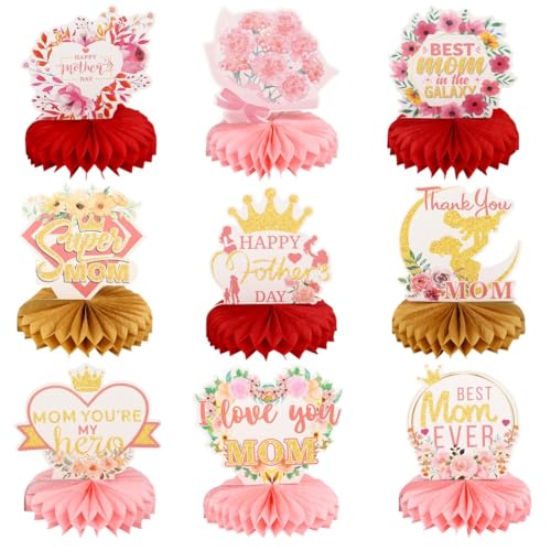 Set mit 9 Muttertags-Tischaufsätzen, 3D-Wabenpapier-Dekorationen für Muttertagsparty, doppelseitig, einfach zu montierendes Dekor Set mit 9 Muttertags-Tischaufsätzen, 3D-Wabenpapier-Dekorationen für Muttertagsparty, doppelseitig, einfach zu montierendes Dekor von Generisch