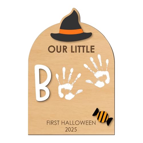 Set mit Fußabdrücken für Neugeborene, künstlerisches Manifest für Halloween mit Hand- oder Fußabdrücken, kreatives Tampon, Erinnerungsstück für Geburt, Babyparty, Familie, Eltern, Kinder, Weihnachten von Generisch