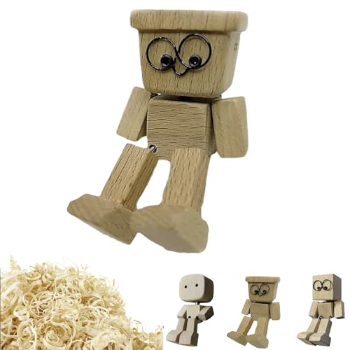 Shaking Wooden Man Figur, Handgefertigte Holzfiguren Mit Wackelfüßen, Wackelnder Holzmanns, Niedliche Sammlerfiguren Wohndeko, Wackelfigur Dekoration Für Auto Armaturenbrett, Schreibtisch(B) von Generisch